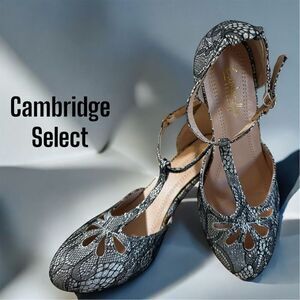 Cambridge Select Black Lace Over Sparkling Silver T-Strap Mary Jane  Heel Pump